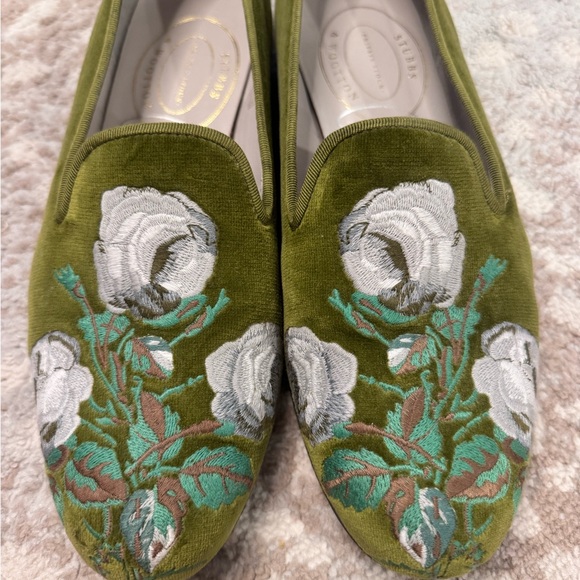 Stubbs & Wootten Olive Green Embroidered Loafers - Picture 7 of 7